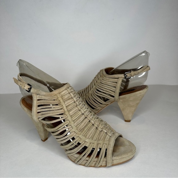 ZARA STRAPPY SANDALS NUDE BEIGE CAGE HEELS - Picture 2 of 11
